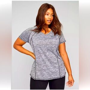 Livi Active grey wicking tee, size 14/16. V-neck, short sleeved. Lane Bryant.